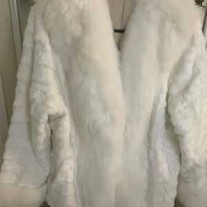 Authentic white mink and fox fur jacket
